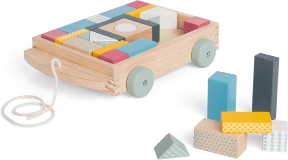 Bigjigs Toys dřevěný tahací vozík s kostkami