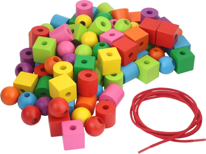 Barevné dřevěné maxiperle s navlékací šňůrkou 92 ks