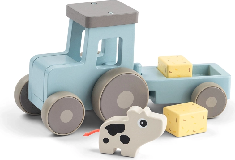 Dřevěný traktor s přívěsem