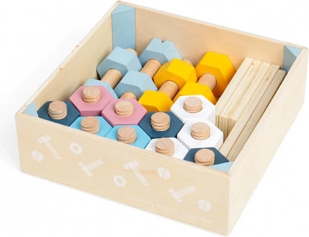 Bigjigs dřevěná přepravka s maticemi a šrouby