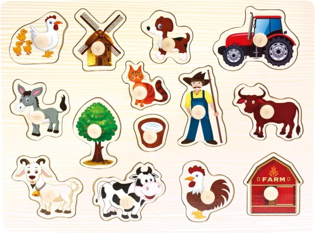 Bino dřevěné puzzle farma 14 dílků