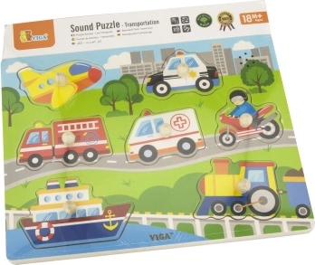 Dřevěné zvukové puzzle dopravní prostředky Viga