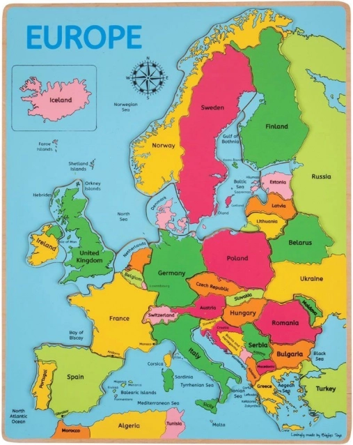Bigjigs Toys dřevěné puzzle mapa Evropy, 25 dílků