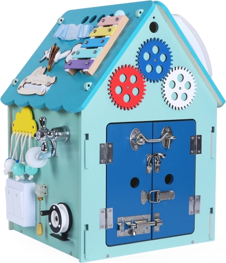 Dřevěný activity board domeček 2Kids Toys – Modrý
