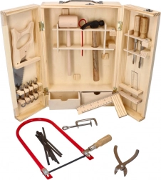 Dřevěná sada kovových nástrojů v boxu