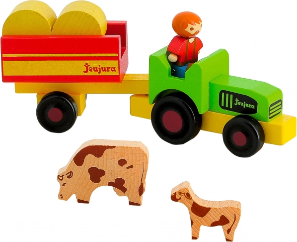 Jeujura dřevěné figurky farmář s traktorem