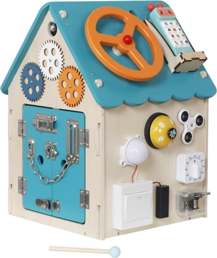 Dřevěný activity board domeček 2Kids Toys – Tyrkysový