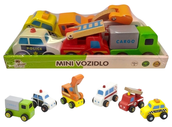 Babu mini dřevěná vozidla – sada 6 kusů