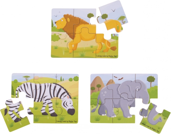 Dřevěné puzzle 3v1 Safari zvířátka BIGJIGS TOYS