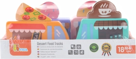Dřevěná sada food trucků Viga – 4 vozidla pro malé cukráře