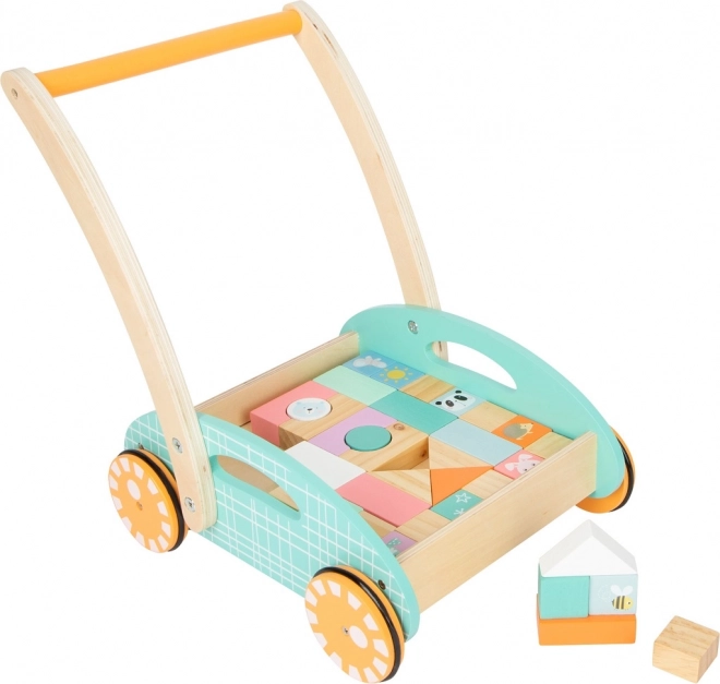 Small Foot dřevěný vozík s kostkami pastel