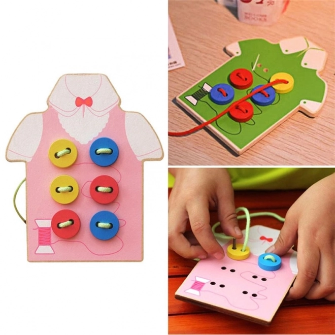 Dřevěná Montessori výuková sada šití