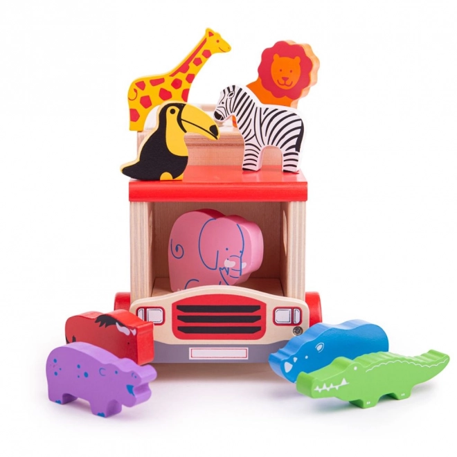 Bigjigs Toys Dřevěné auto se zvířátky safari