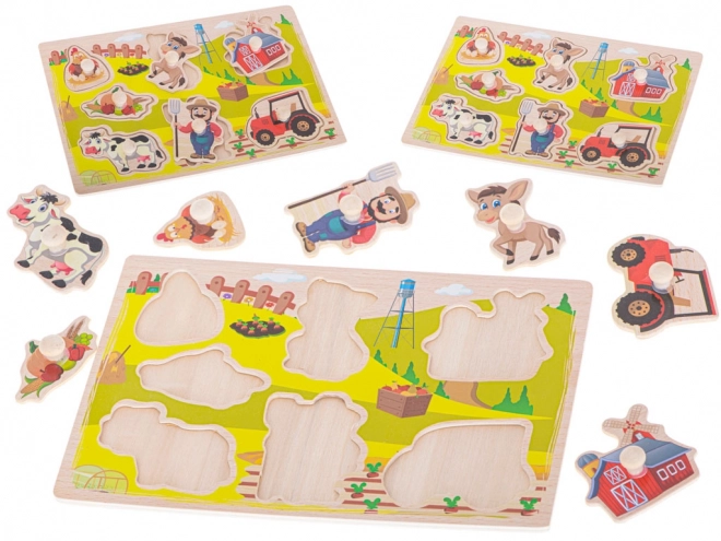 Dřevěné puzzle s motivy farmy