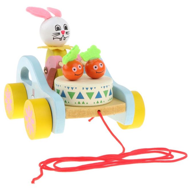 Dřevěné tahací autíčko s králíčkem