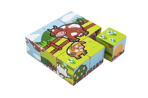Kostky kubus Moje první zvířátka dřevo 9x9x3cm 9ks v krabičce 11x11x6cm 12m+ MPZ
