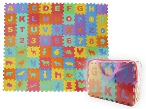 Pěnové puzzle písmena, číslice a zvířátka  - 72 kusů