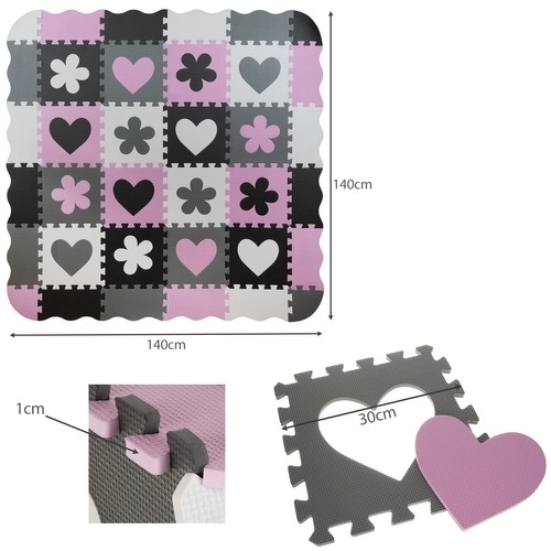 Kontrastní růžové pěnové puzzle se srdíčky a kytičkami