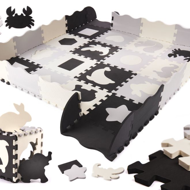 Černo-šedé pěnové puzzle pro děti - 36 kusů