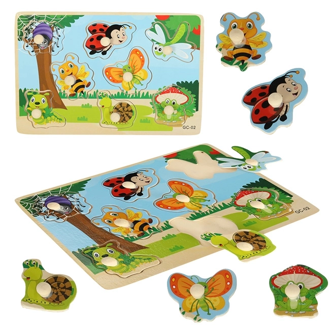 Dřevěné puzzle s motivy hmyzích zvířátek