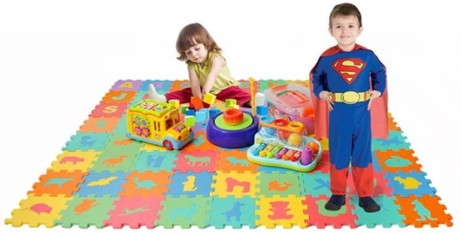 Pěnové puzzle písmena, číslice a zvířátka  - 72 kusů