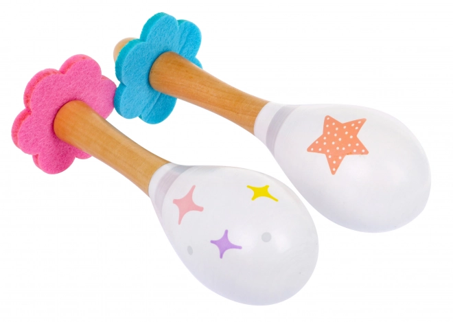 Dřevěná sada hudebních nástrojů pro děti 3+ Tamburína Flétna Činely Maracas + pastelové barvy
