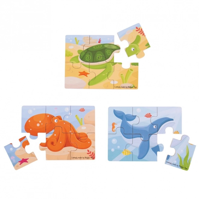 Bigjigs Toys Puzzle 3v1 mořská zvířátka