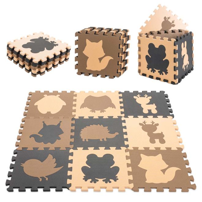 Tmavé pěnové puzzle s lesními zvířátky - 9 kusů