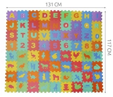 Pěnové puzzle písmena, číslice a zvířátka  - 72 kusů