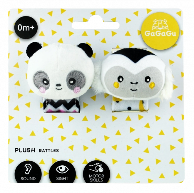 Plyšové chrastítko na ruku - opice a panda