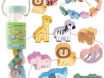 Dřevěná navlékací zvířátka ZOO WOOPIE GREEN, montessori, 13 dílů