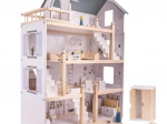 Dřevěný domeček pro panenky s nábytkem 80 cm – bílý a šedý