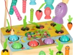Dřevěná montessori hra magnetické rybářství, červíci a sklizeň mrkviček