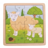 Dřevěné rámové puzzle ovečka s jehňátkem BIGJIGS TOYS, 18 dílků