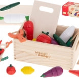 dřevěná magnetická zelenina na krájení v bedýnce s doplňky