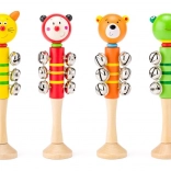 Dřevěné chrastítko s rolničkami – zvířátka