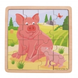 Dřevěné puzzle BIGJIGS TOYS – prasátko se selátkem, 16 dílků