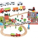 Dřevěná vláčkodráha s vlaky na baterie